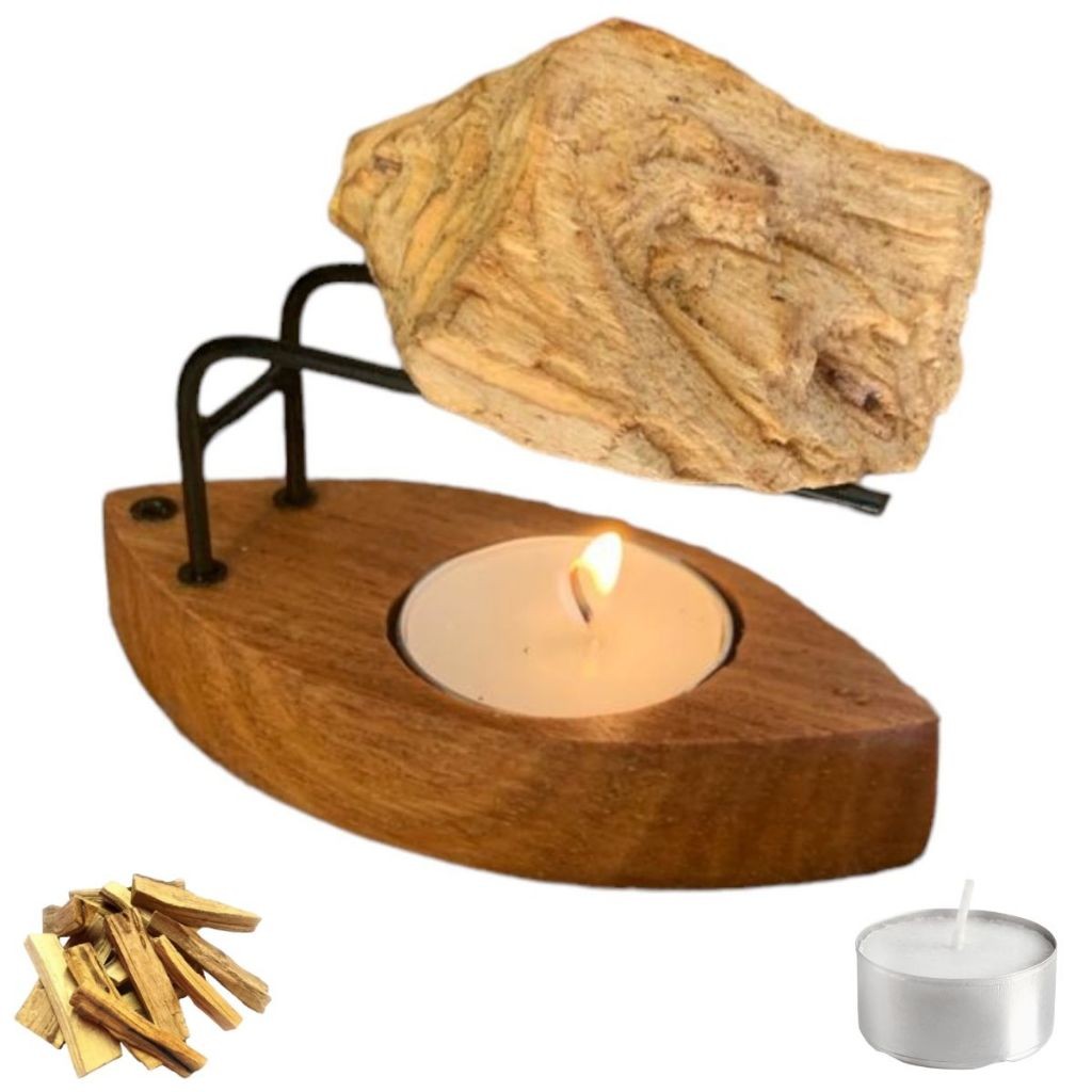 Palo Santo Incensário de Palo Santo + 25g de Palo Santo + 2 velas Rechô