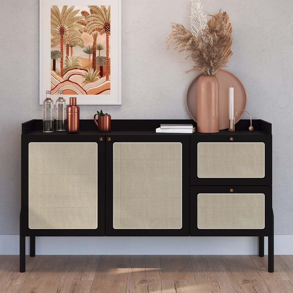 Balcão Aparador Buffet Pés de Madeira Arlo A10 Nero/Preto - Mpozenato em Oferta na Shopee