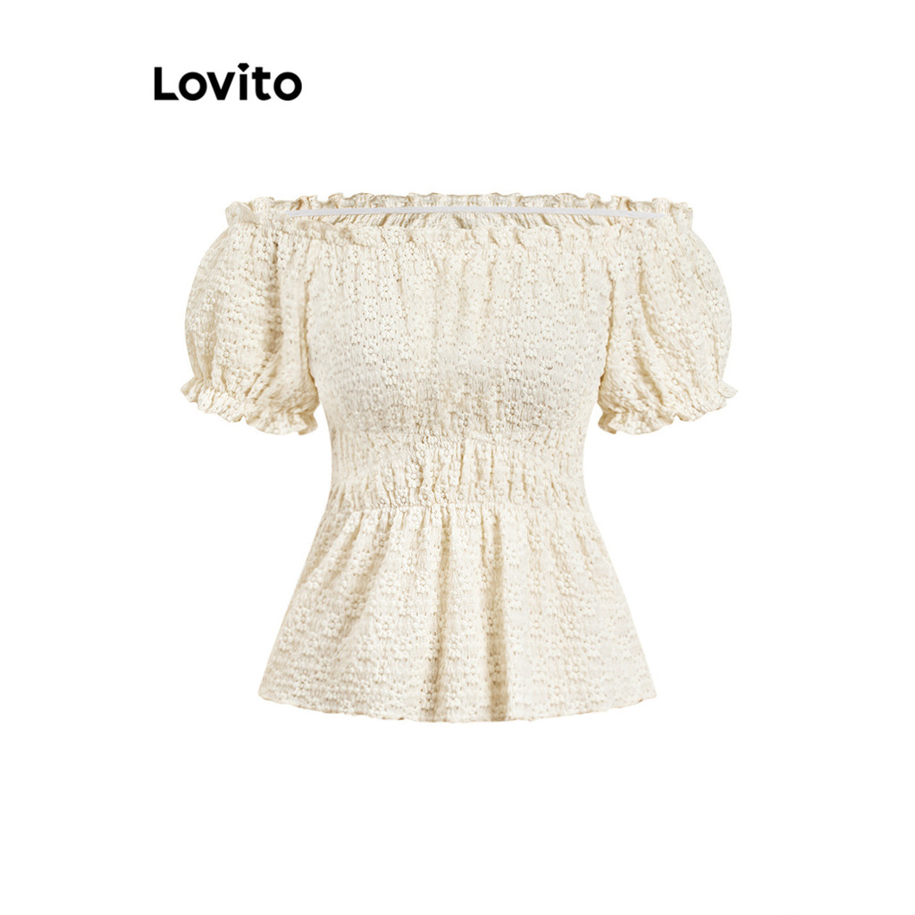 Lovito Blusa casual lisa com babados e decote drapeado para mulheres LAD106600 - Women Clothes