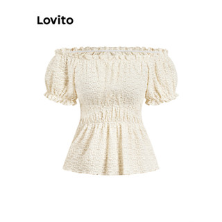Lovito Blusa casual lisa com babados e decote drapeado para mulheres LAD106600 em Oferta na Shopee