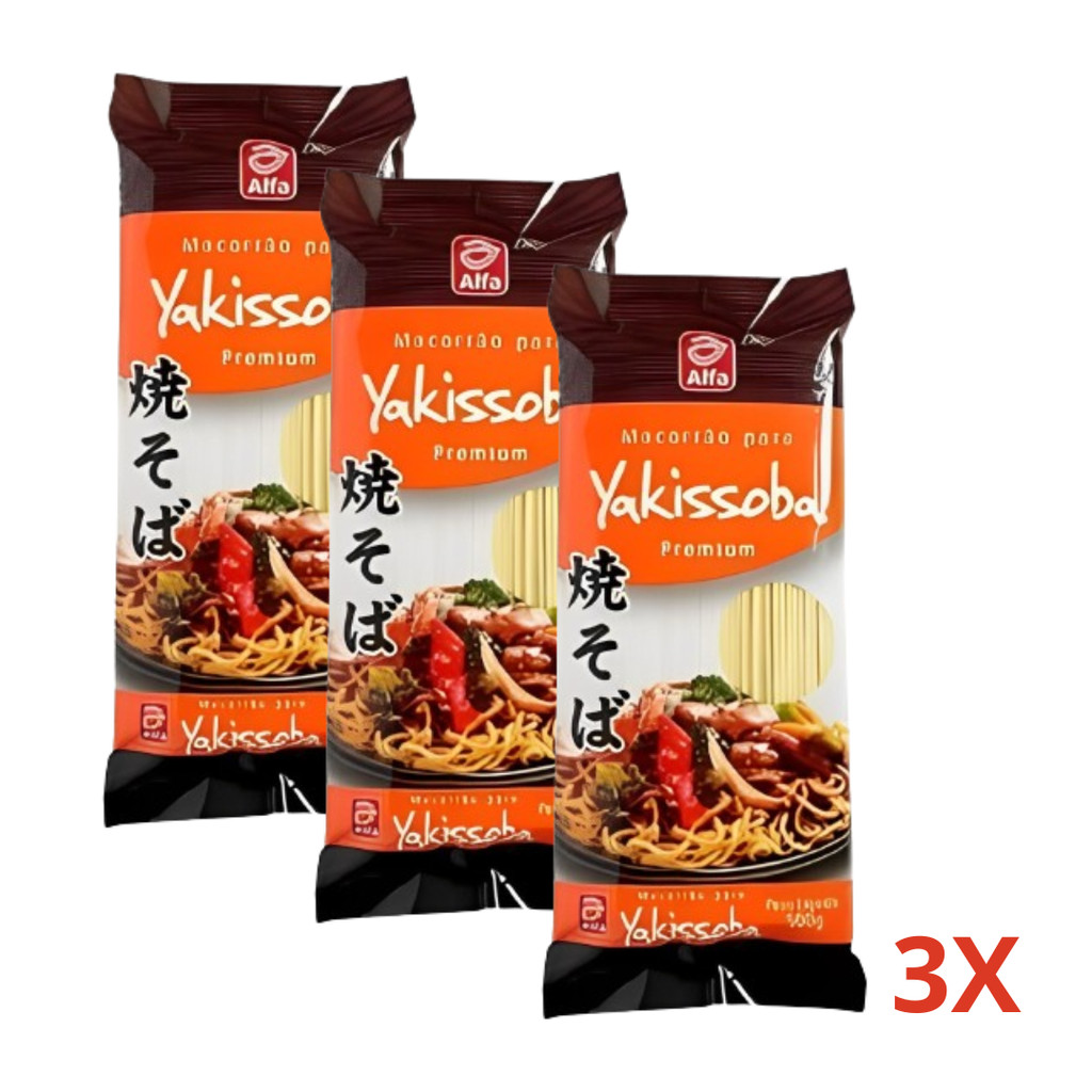 Kit 3 Unidades Macarrão Yakissoba Alfa Premium 500g