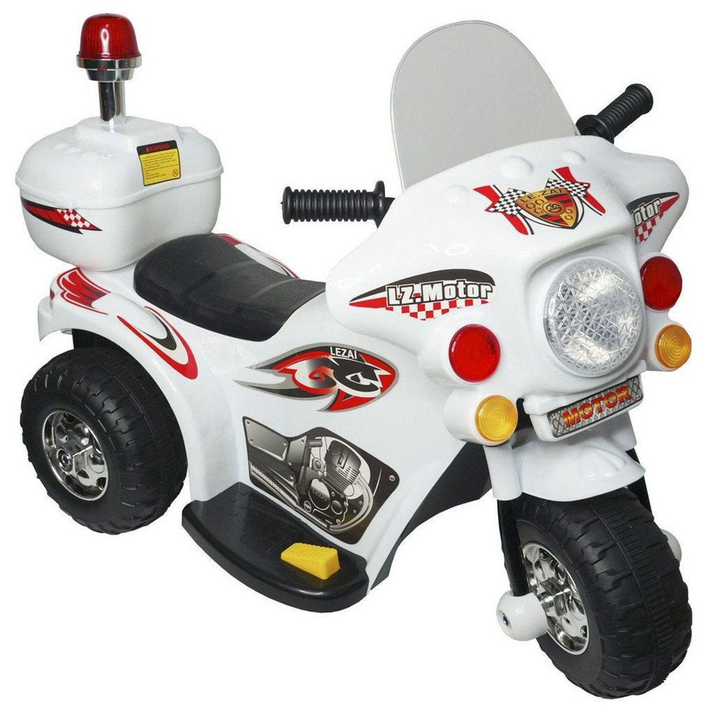 Mini Moto Elétrica Infantil Triciclo Criança Bateria 6V Importway BW002-B Branco Polícia Bivolt