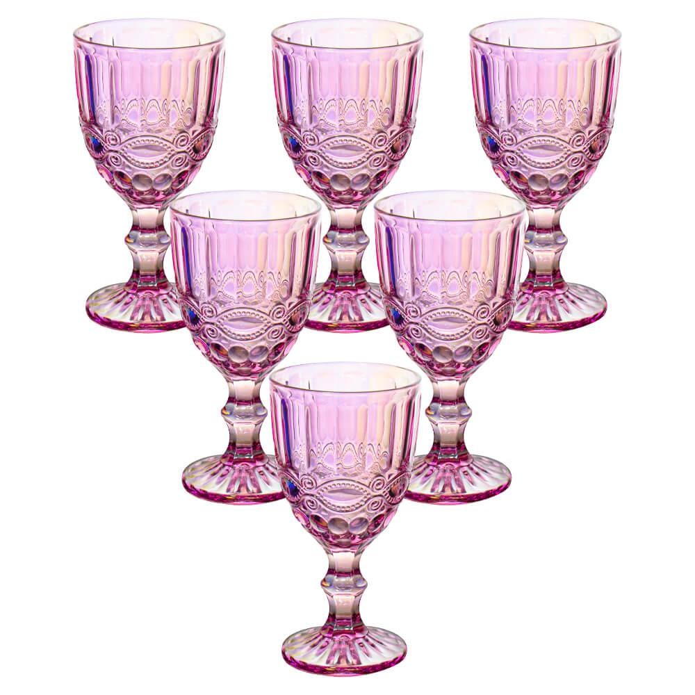 Jogo De Taças De Vidro Rosa Furta-cor Lace 330ml 6 Peças - Haus Concept Brinox