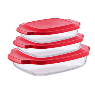 Conjunto Travessa Retangular 3 Tamanhos 2000/2700/3800ml Assadeira Forno C/ Tampa Essencia...