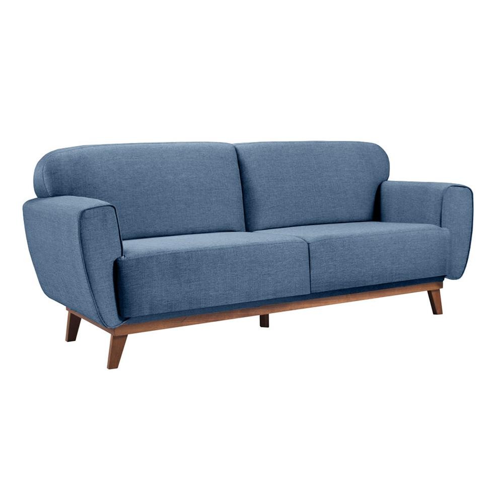 Sofá 3 Lugares Floret Linho Azul em Oferta na Shopee