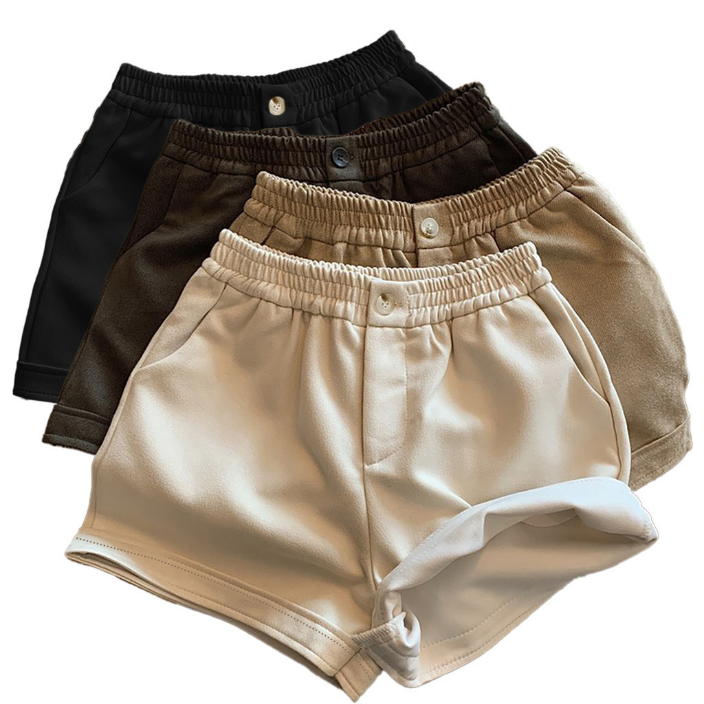 Lovito Shorts Casuais Shorts Básicos Com Botões Lisos Para Mulheres LNE36142 (Multicolorido) - Women Clothes