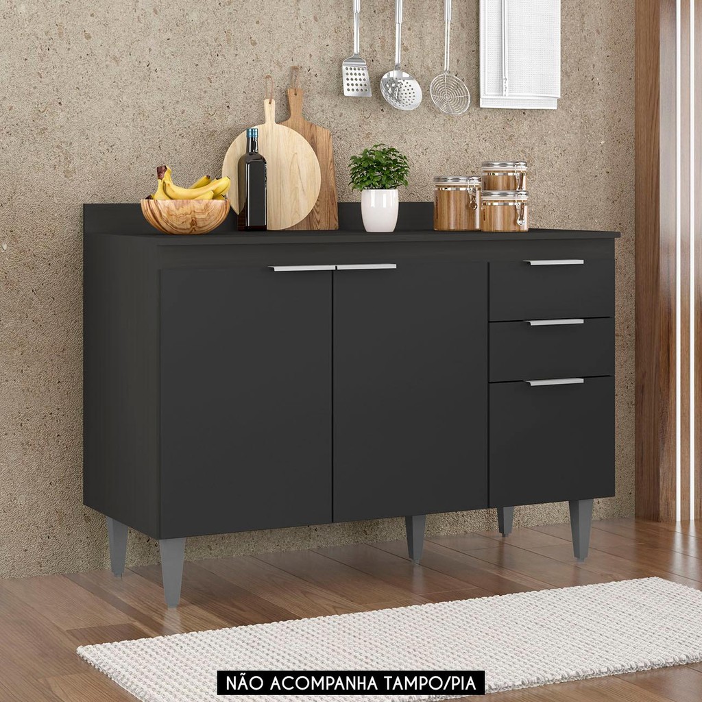 Balcão Para Pia 120cm Sem Tampo Pérola Z34 Preto - Mpozenato