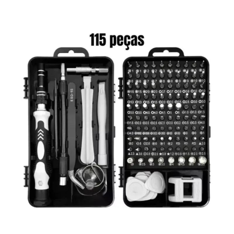 Kit Chaves Precisão Profissional 115pc Magnético c/ Estojo Manutenção Técnica