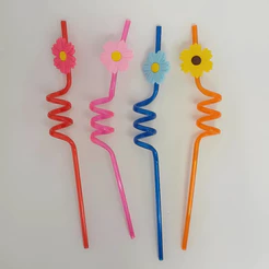 Canudo Espiral Rigido Colorido - Flores - 27cm - 4 unidades - Rizzo