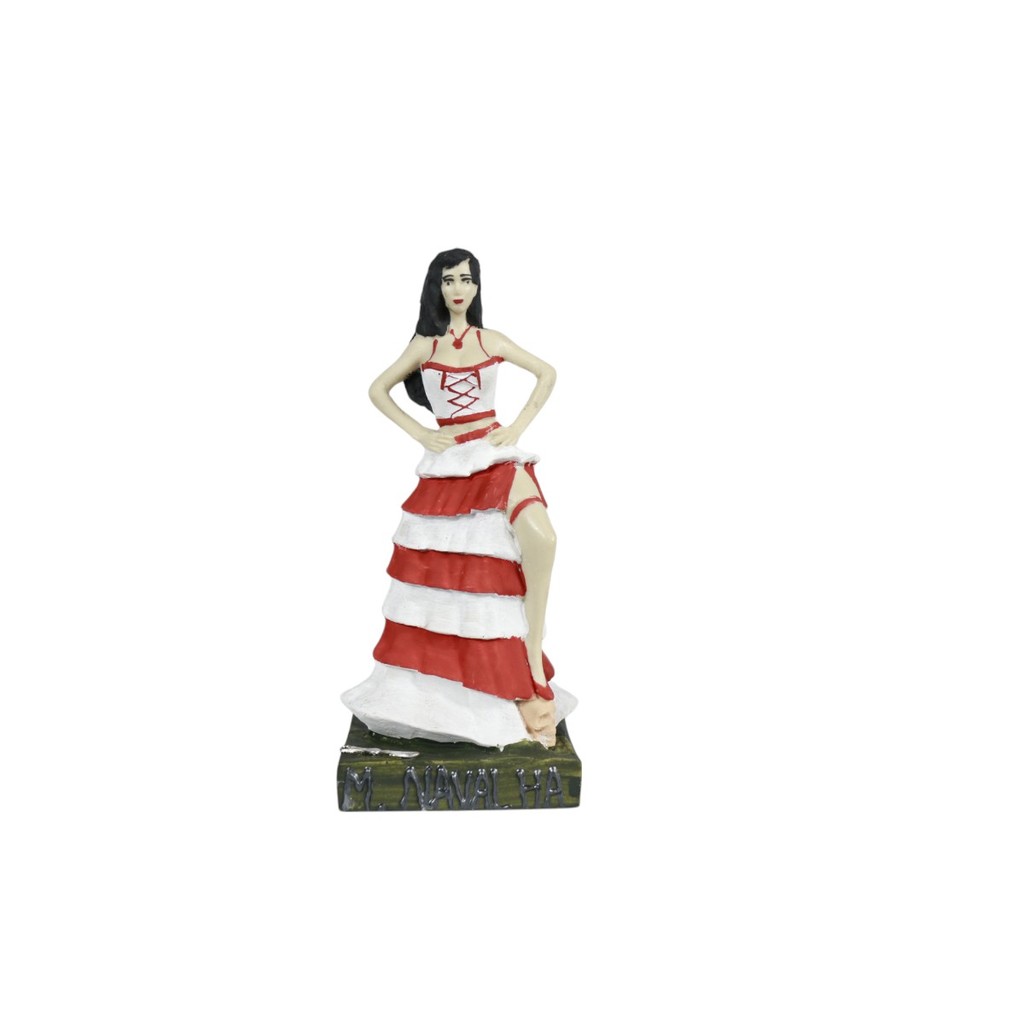 Imagem Pomba Gira Maria Navalha 15cm em Resina Branca com Detalhes em Vermelho
