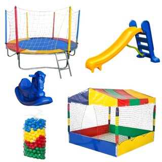Kit Cama Elástica 2,30 + Piscina De Bolinhas 1,50m + 500 Bolinhas + Escorregador Médio + Gangorra 1 Lugar em Oferta na Shopee