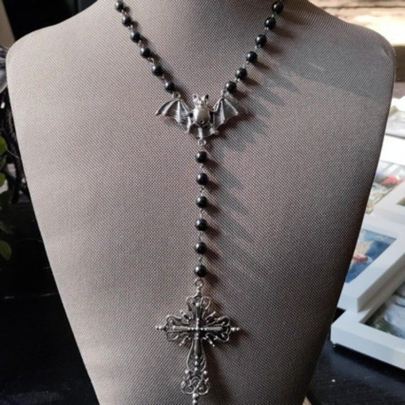 Punk Rock Cruz Colares Gótico Y2k Preto Frisado Longo Colar Feminino Acessórios De Moda