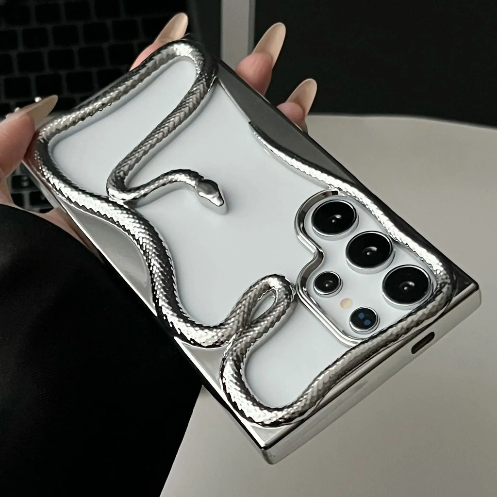 Chapeamento 3D Oco Cobra Caso De Telefone Para Samsung S25 S24 S22 S23 Ultra FE A56 A36 A26 A16 A06 A55 Moda Macio À Pro