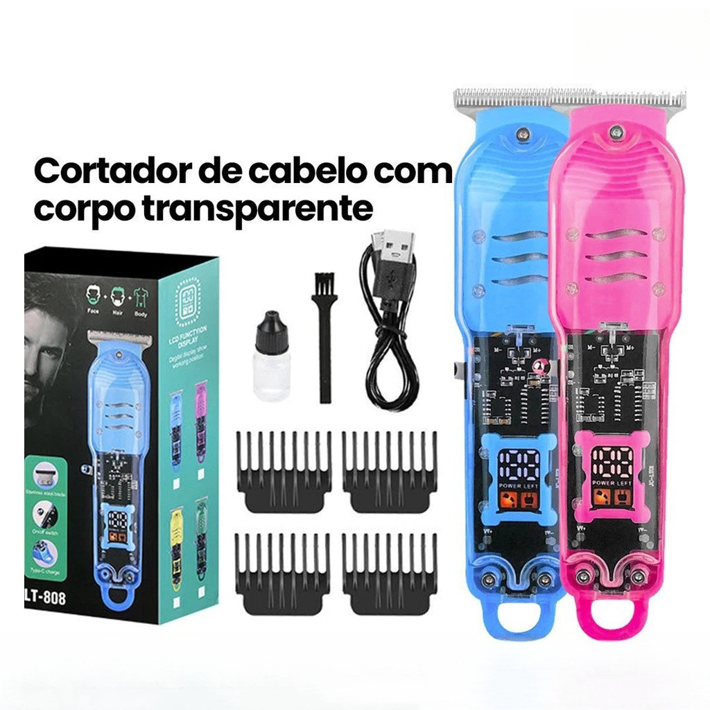 Cortador de Cabelo Profissional Sem Fio com Display LCD Inteligente e Barbeador Transparente para Homens-JACKCELL em Oferta na Shopee