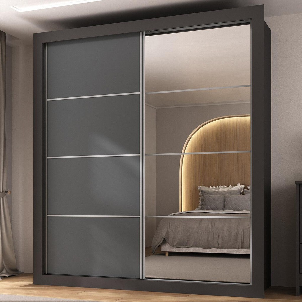 Guarda-Roupas Casal com Espelho 2 Portas de Correr 4 Gavetas Chicago Multimóveis MP4316 em Oferta na Shopee