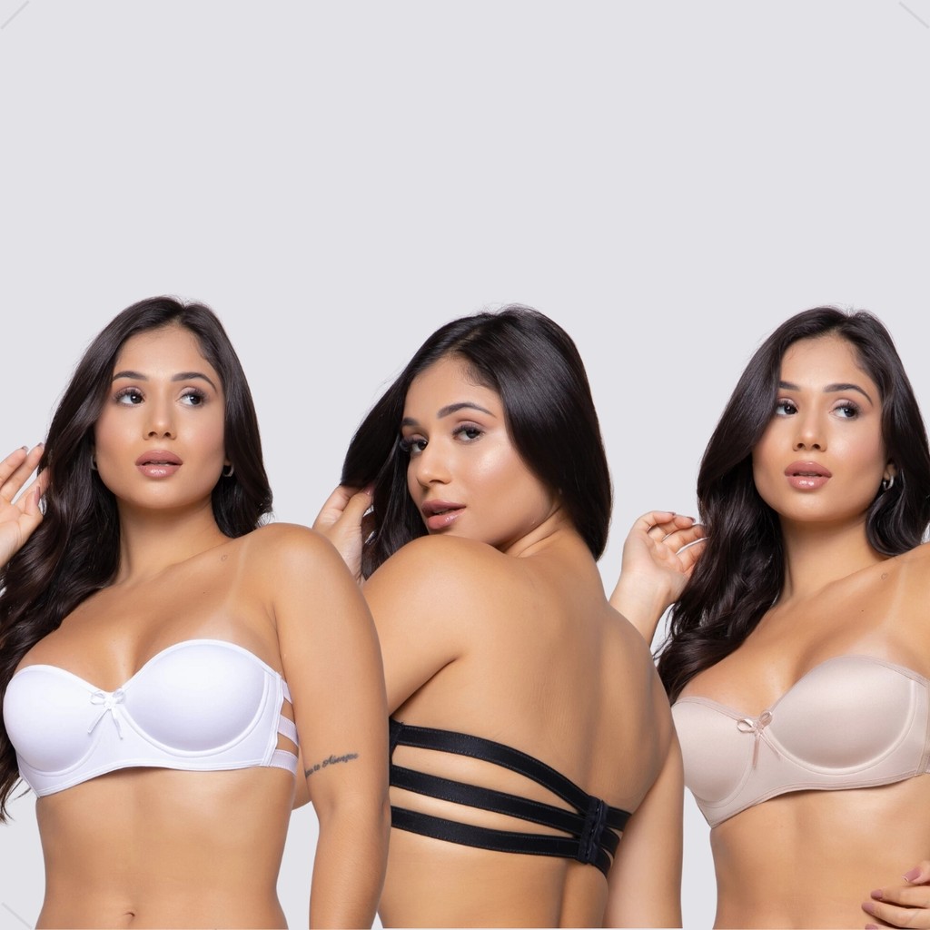 Kit 3 Sutiã Tomara que Caia de 3 Tiras com Bojo Liso Premium Kit 1 ou 3 em Oferta na Shopee