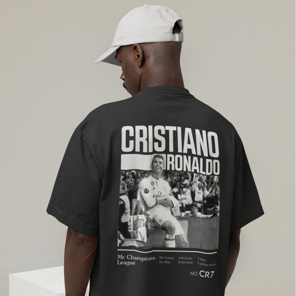 Camiseta Oversized Estampada Jogador Cr7 Champions League Futebol