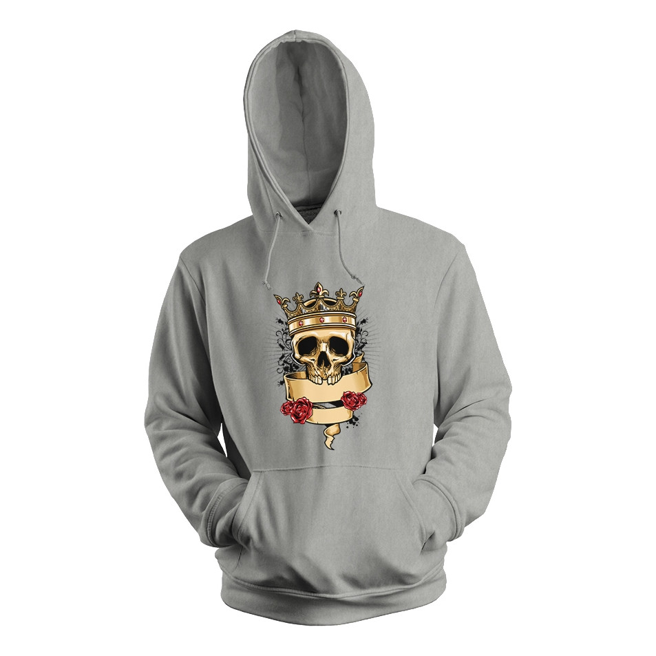 Blusa Frio Moletom Flanelado Capuz Estampa Caveira Coroada