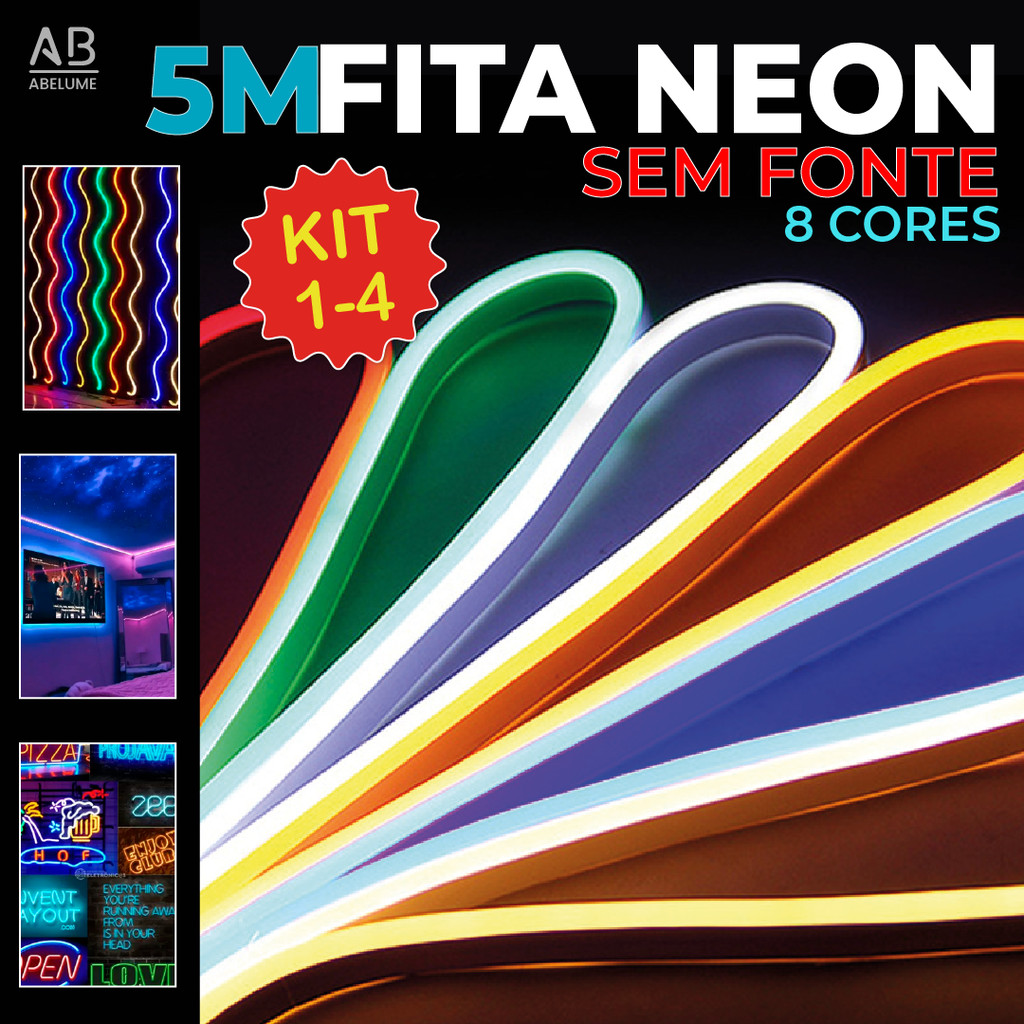 Fita de LED Mangueira Neon 5 Metros 60W Flexível Sem Fonte 12V  8 Cores em Oferta na Shopee