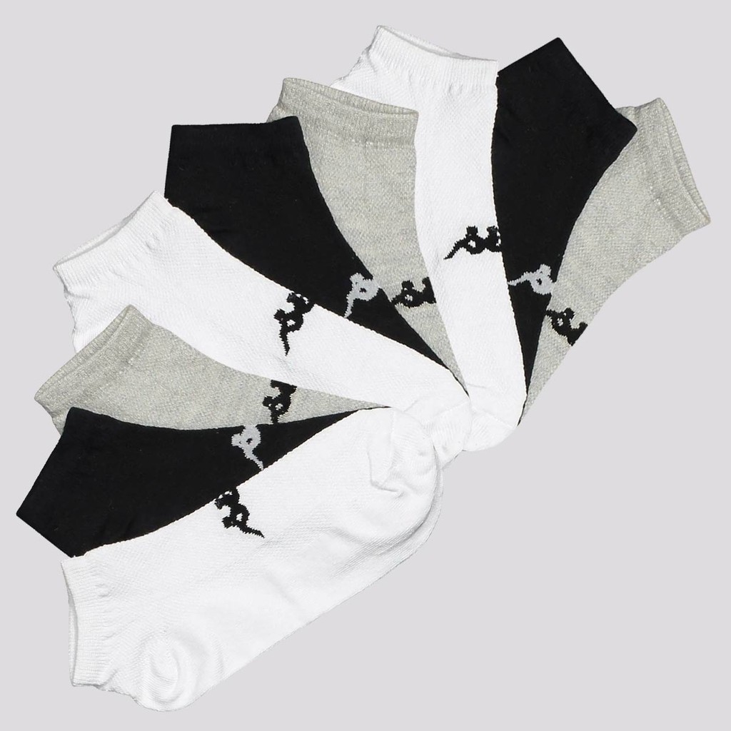 Kit Meia Kappa 9 Pares Sapatilha Branca Cinza e Preta