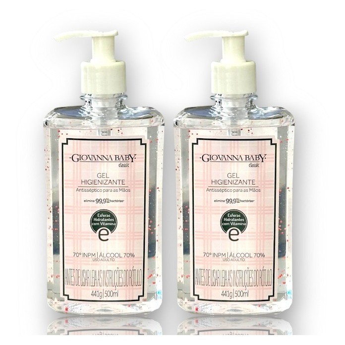 Kit 2 Álcool em Gel Higienizante Giovanna Baby Classic 500ml Higieniza e Hidrata com Suave Perfume