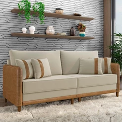 Sofá 3 Lugares Living 232cm Zoe K04 Veludo Bege/Marrom - Mpozenato