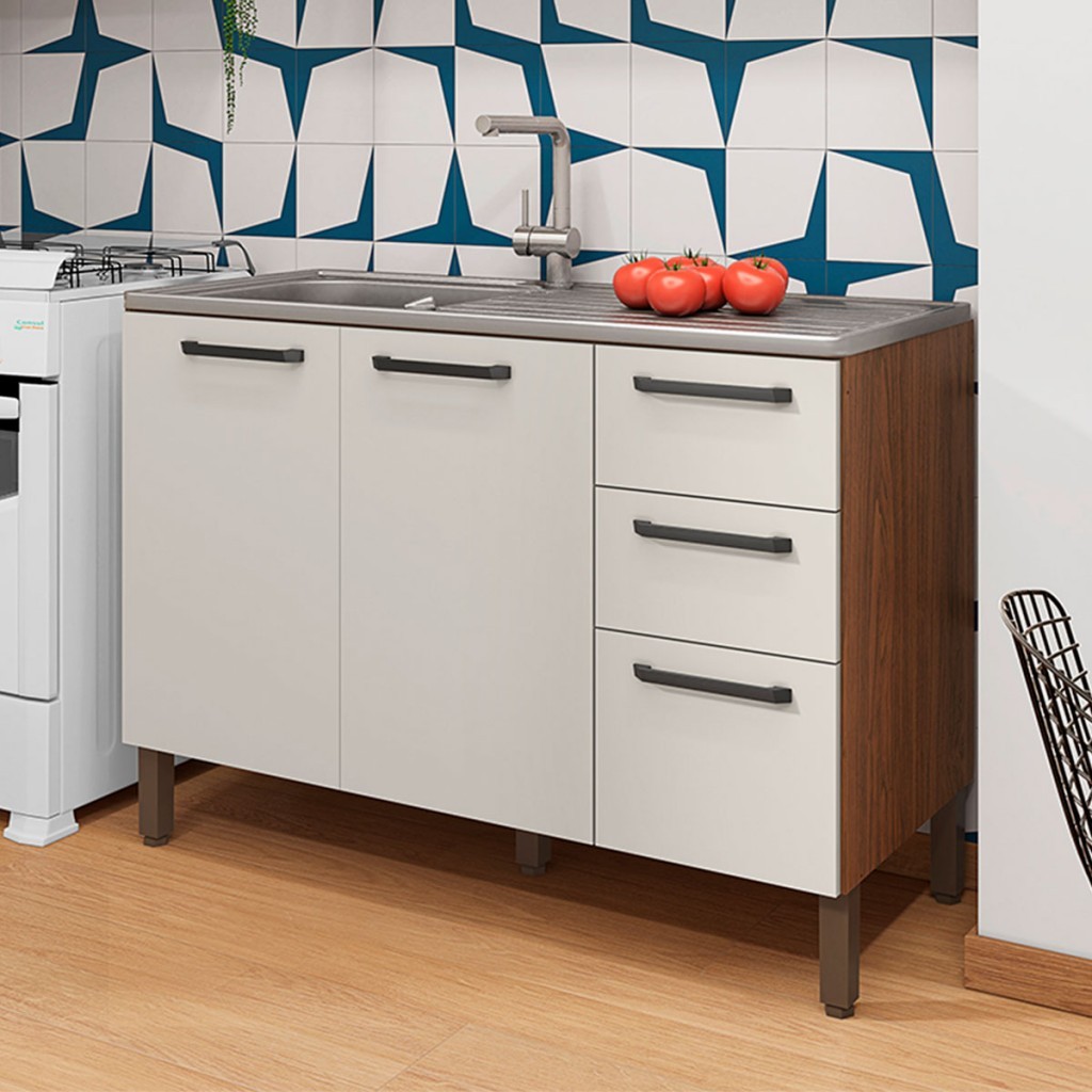 Balcão de Cozinha para Pia 120 Cm Mad Versalhes 3 Portas 2 Gavetas em Oferta na Shopee