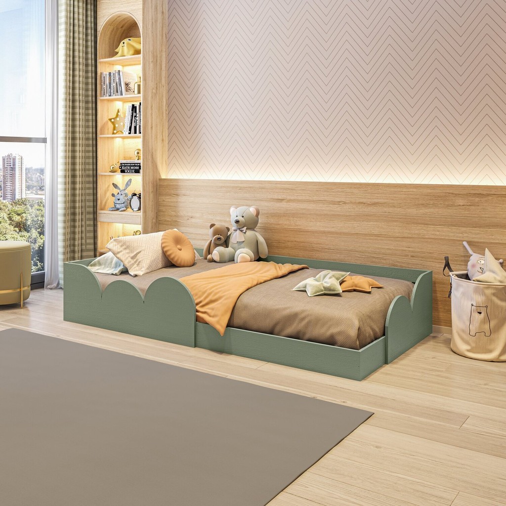 Cama Infantil Montessoriana Solteiro Cloud Verde - Mom & Baby