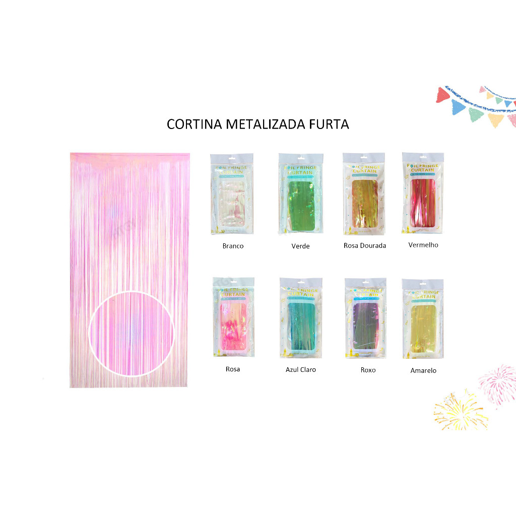 Cortina Metalizada Franja Metálica 2x1m Para Decoração De Festa Cores Furta em Oferta na Shopee