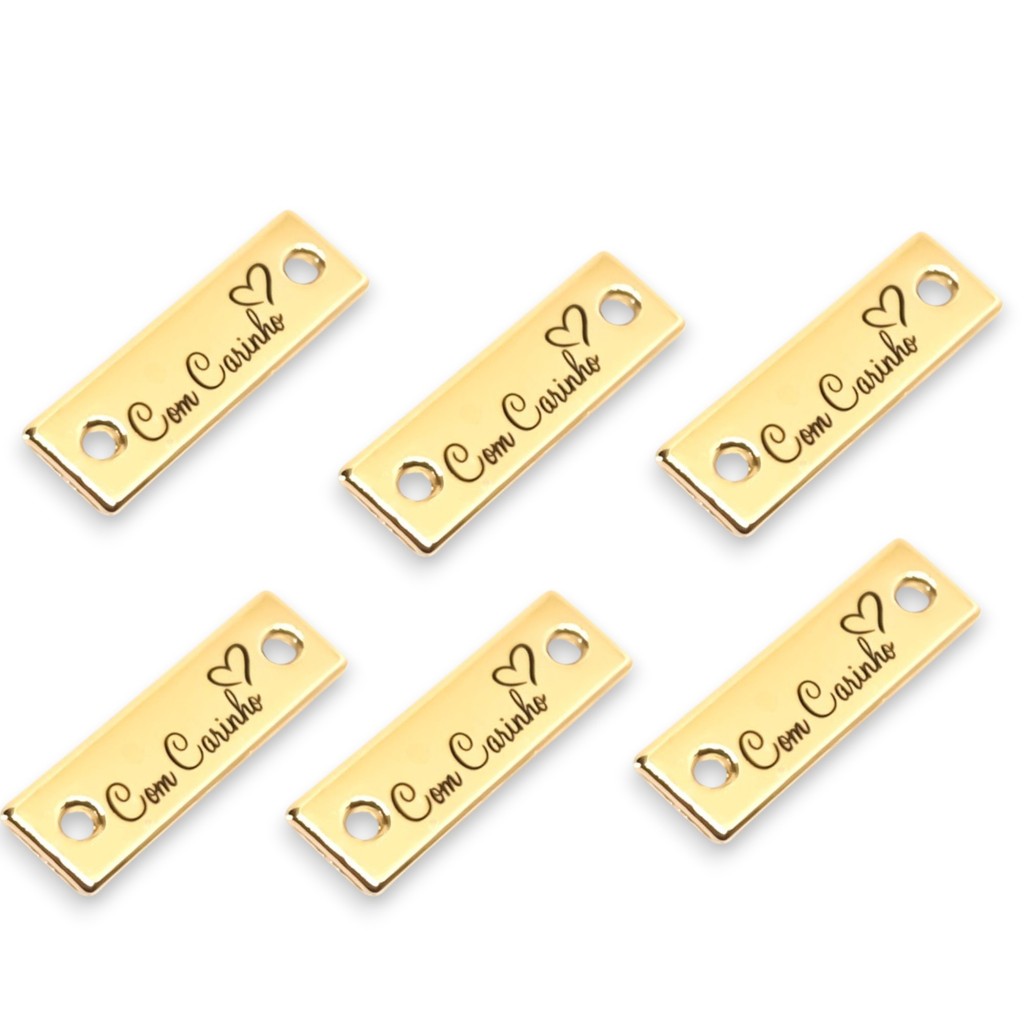 Tag de Metal 2,4x0,8 cm Dourado escrito "COM CARINHO" 10 Un em Oferta na Shopee