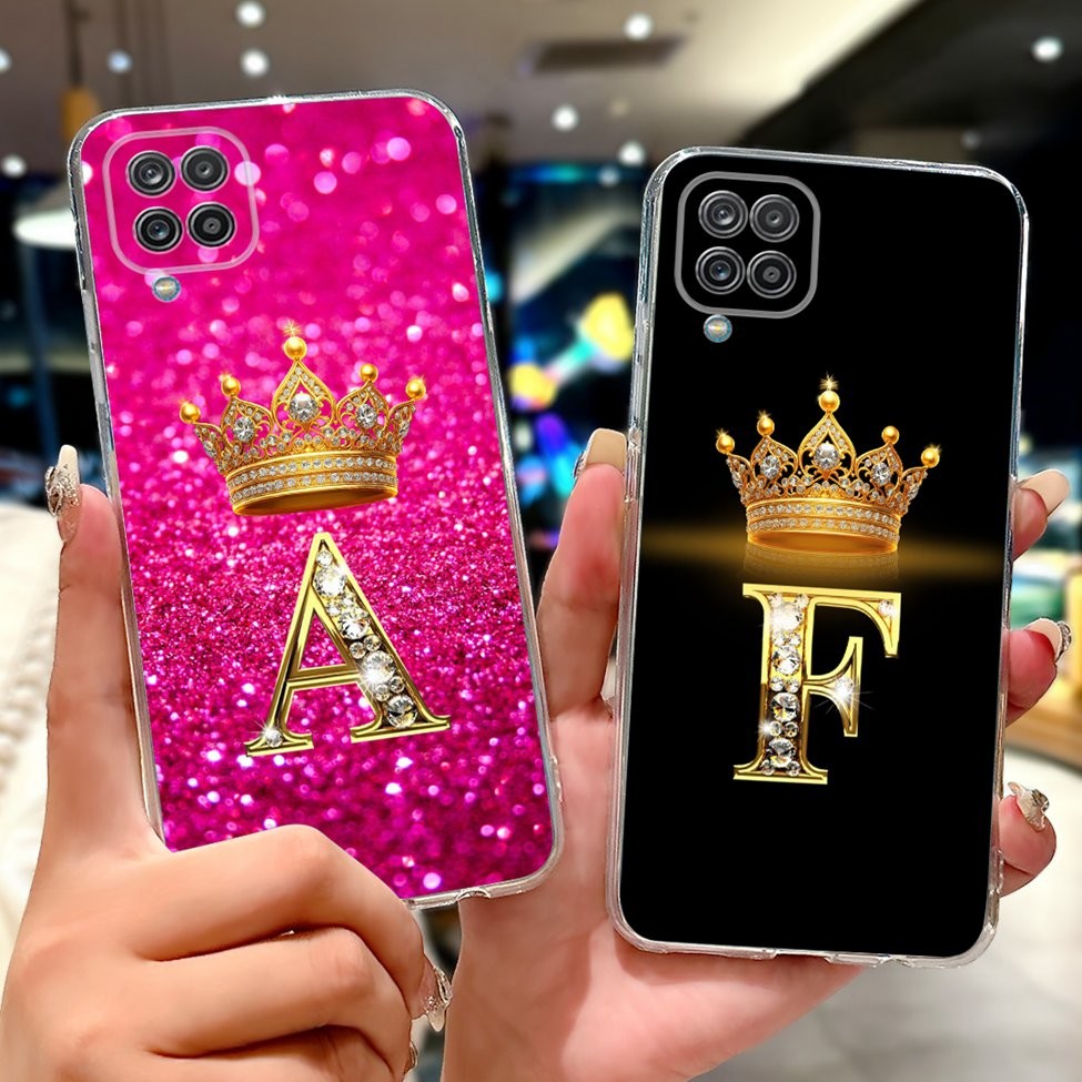 Para Samsung A12 M12 F12 Capa Traseira A125F F127G M127F Embalagem Caso Claro Moda Luxo Az Letras Coroa TPU Macio