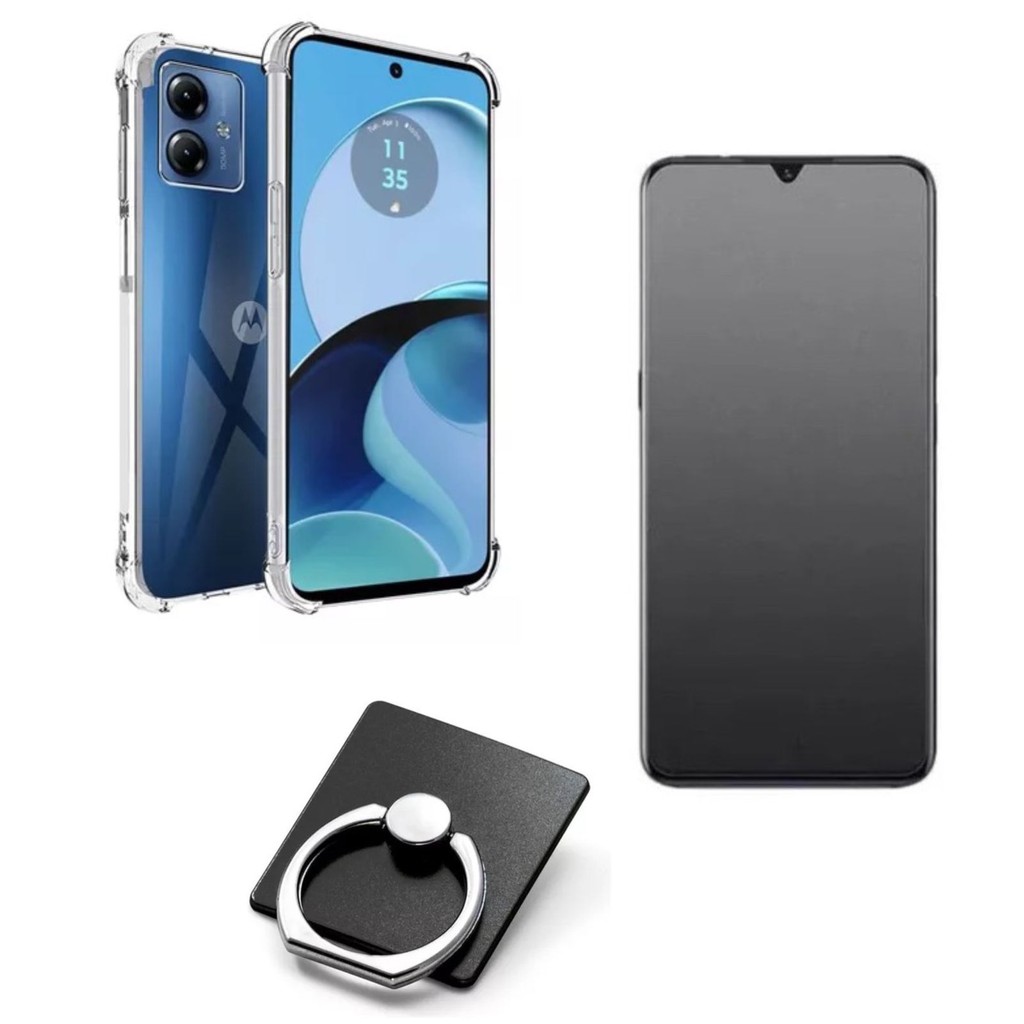 Kit Capa Transparente + Película Fosca Privacidade + Suporte Anel para MOTO G84