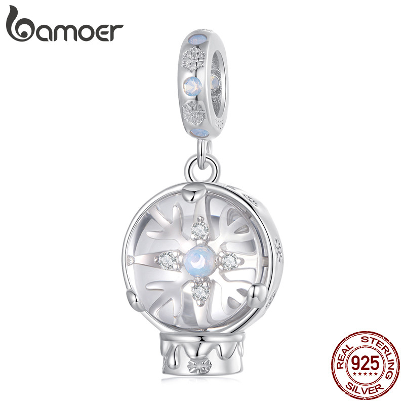 Bamoer S925 Charme Natal Floco De Neve Bola De Cristal Pingente Design DIY Para Pulseira Presentes Mulheres em Oferta na Shopee