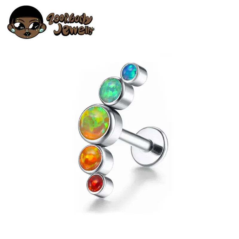 ASTM F136 Titânio Piercing 16G 18G Labret Opala Orelha Tragus Cartilagem Stud Helix Piercing