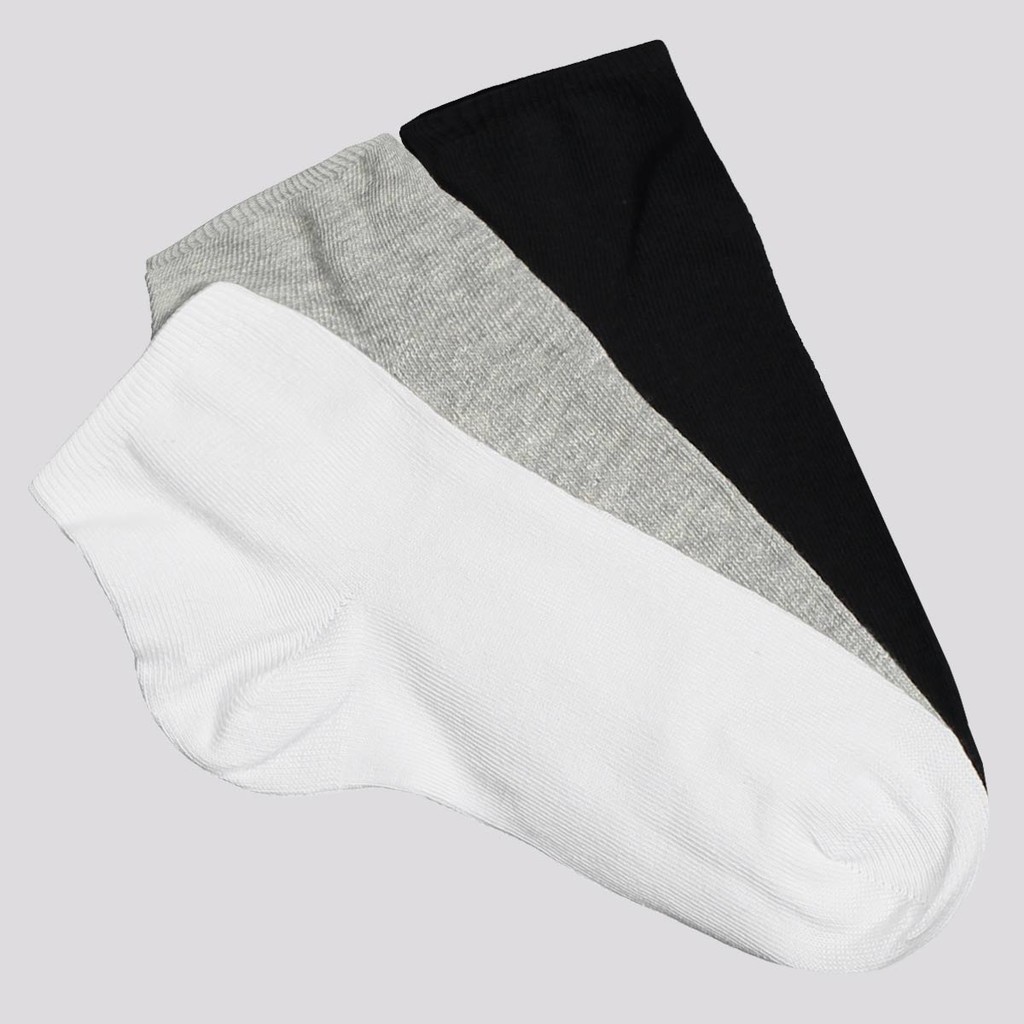 Kit Meia Selene 3 Pares Cano Curto Feminino Branca Preta e Cinza