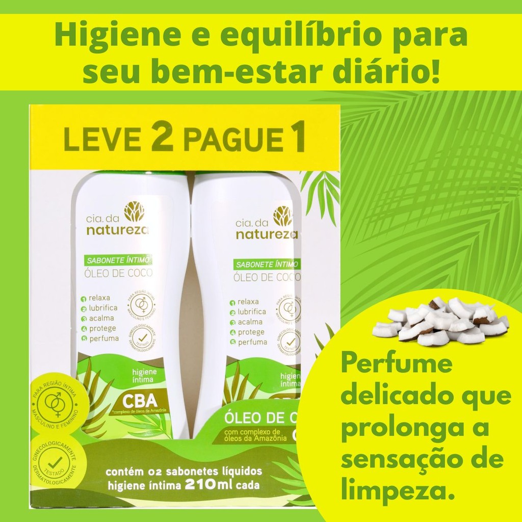 Kit 2 Unidades De Sabonete Íntimo Óleo De Coco Cia Da Natureza 210ml