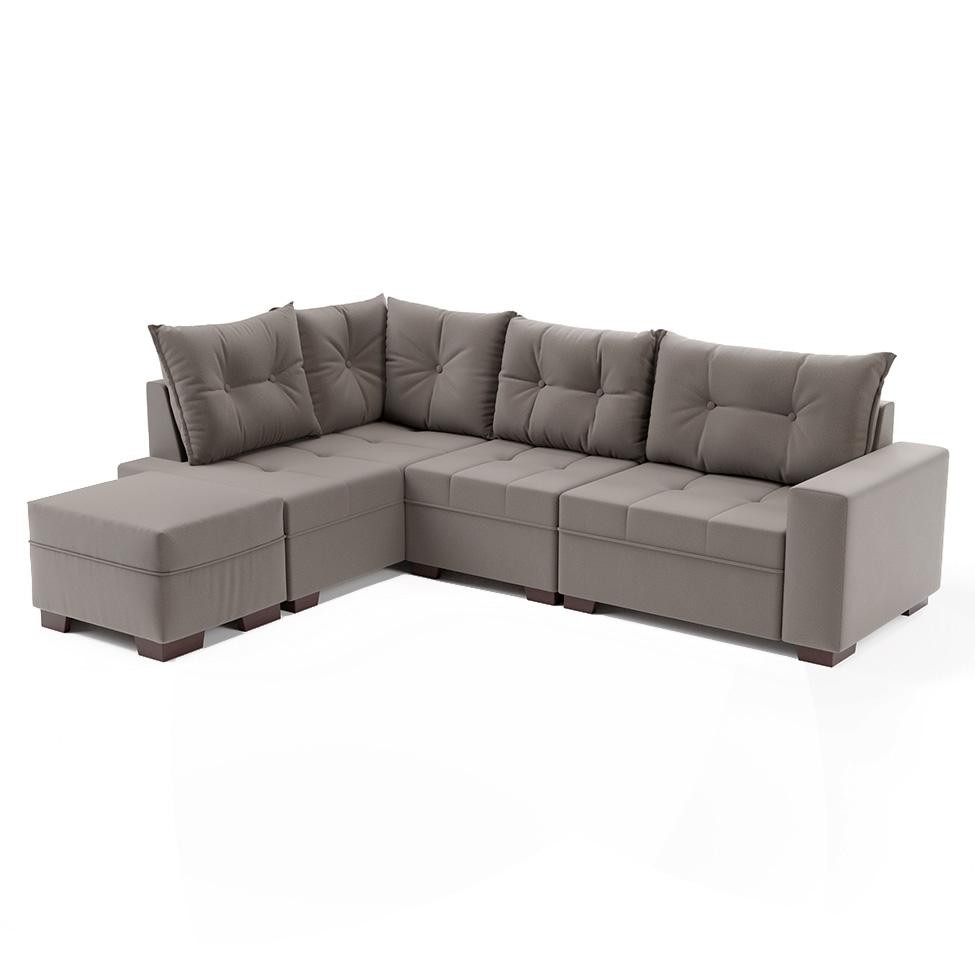 Sofá de Canto 7 Lugares Glória Suede Cinza em Oferta na Shopee