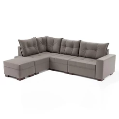 Sofá de Canto 7 Lugares Glória Suede Cinza