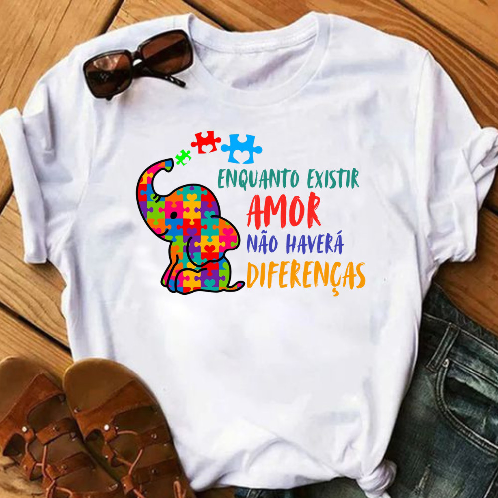 Camiseta Blusa T Shirt Feminina Estampada Autista Autismo Enquanto Existir Amor 100% Algodão em Oferta na Shopee