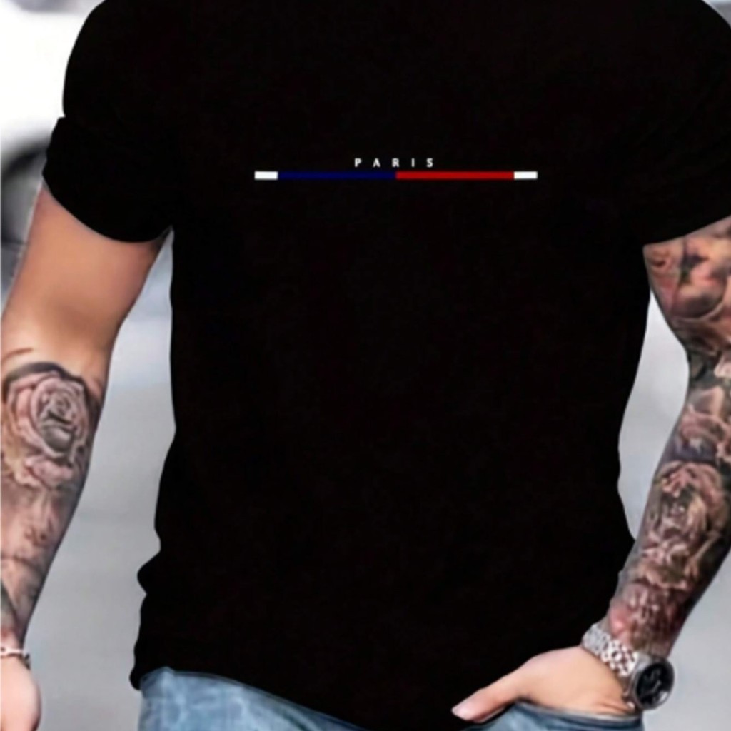 Camiseta Masculina básica paris casual Estampada Camiseta Lançamento 2025 100% Algodão Oversized