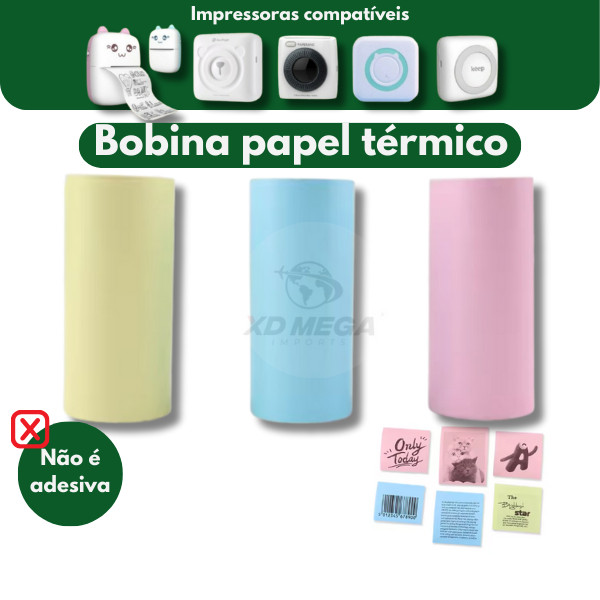 3 rolos bobina colorida para mini impressora bluetooth gatinho