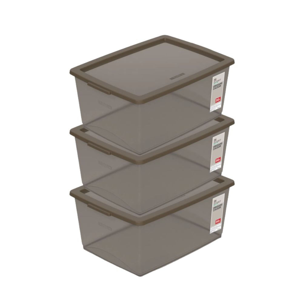 Kit 3 Caixas Organizadoras 30L Cappuccino My Closet Ordene