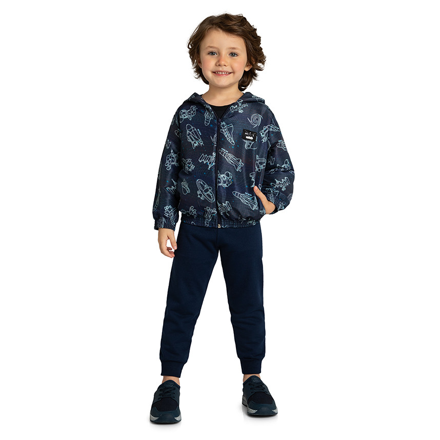 Jaqueta Infantil Corta Vento Estampada Space Com Capuz - Baby & Kids Fashion