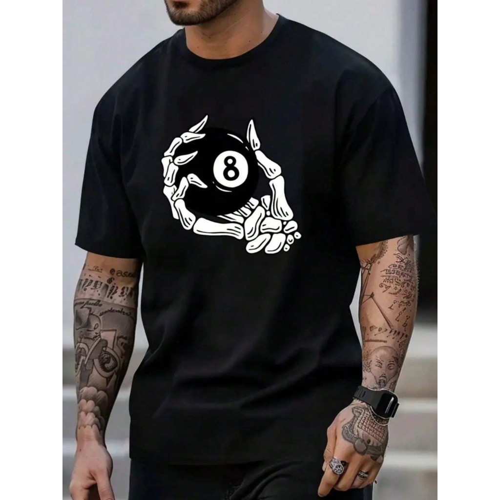 Camiseta Masculina Bola 8 Estampada Sinuca Bilhar Malha Confortável Camisa 100% Algodão Lançamento