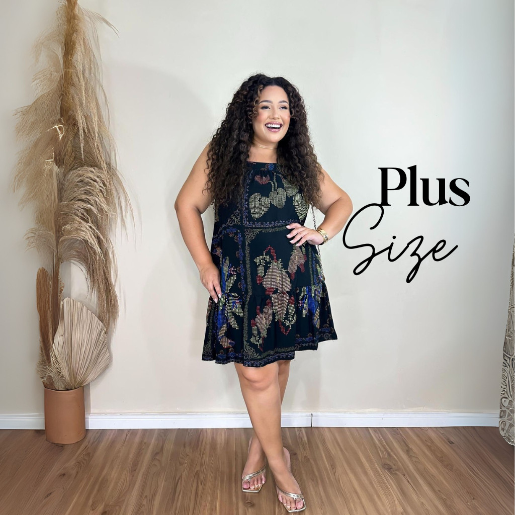 Vestido Feminino Curto Plus Size Estampas Tropicais