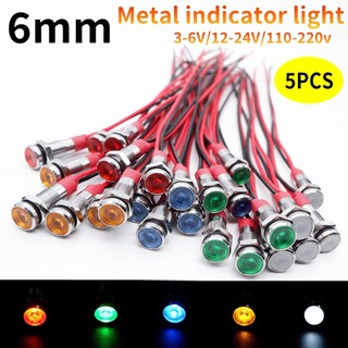 5 Pçs 6mm Luz Indicadora De Metal LED Lâmpada De Sinal De Advertência Piloto Com Fio 3V 5V 6V 12V 24V 220V Vermelho Lara