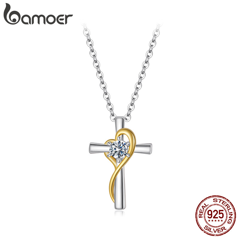 Bamoer 925 Sterling Sliver Colar Moissanite Cross Design Moda Joias Presentes Para Mulheres