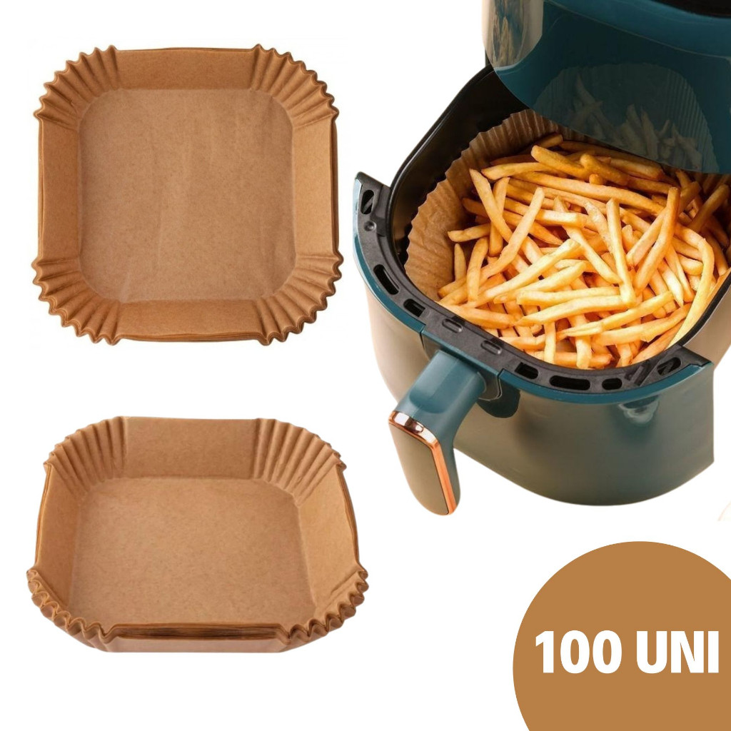 Forro de Papel Forma Antiaderente Descartável Para Air Fryer Fritadeira 100 Unidades