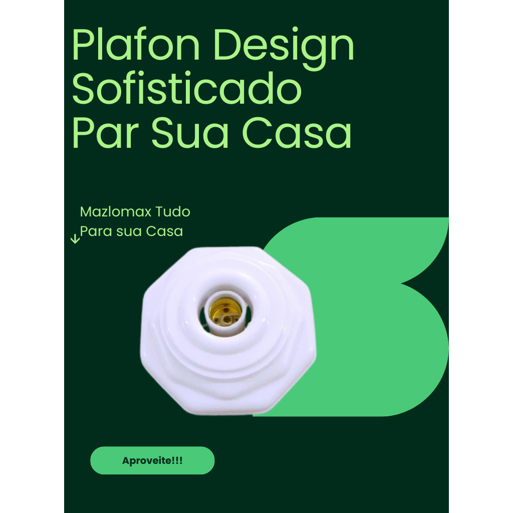 Plafon De Teto Completo Globo Decorativo Octagonal Branco Com Soquete E Trava