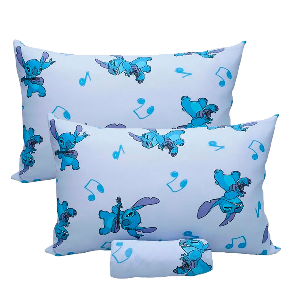 Jogo de Cama Portallar Casal Malha Mista 70% Algodão e 30% Poliéster Estampado Disney Stitch Song 3 Peças Azul
